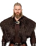 L'VOW Men Viking Fur Mantle Medieval Shoulder Wrap Shawl Renaissance Fur Collar with Leather Belt Warrior LARP Winter Cosplay Costume
