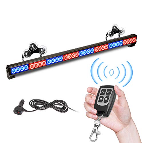 Hottest Sales TeddyTT 32 LED 35.5" High Intensity Hazard Emergency Warning Blue Red Traffic Advisor Flash Strobe Directional Light Bar With Wireless Remote Control (Blue Red, 35.5'')