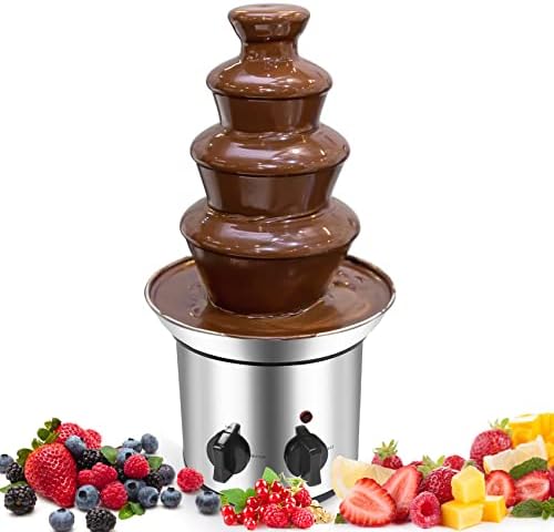 Chocolate Fountain 32-Ounce Chocolate Fondue Fountain Ftabernam 4- Tier Chocolate Fountain Stainless Steel Chocolate Fountain Machine Melting Chocolate Perfect For Nacho Cheese, BBQ Sauce, Ranch, Liqueurs