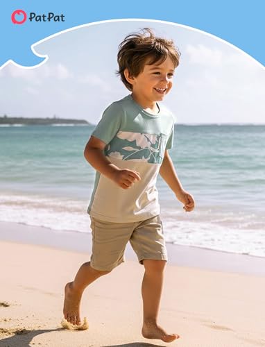 Image of PATPAT Family Matching Outfits Mommy and Me Dresses Hawaiian Tropical Vacation Beach Spaghetti Strap Dress and Shirt