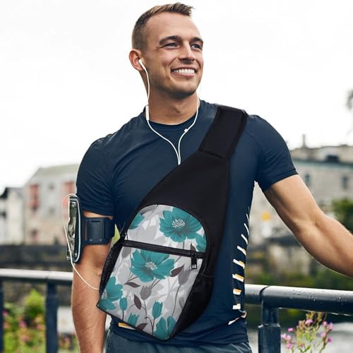 Bolso cruzado floral gris y azul para senderismo miniatura 3