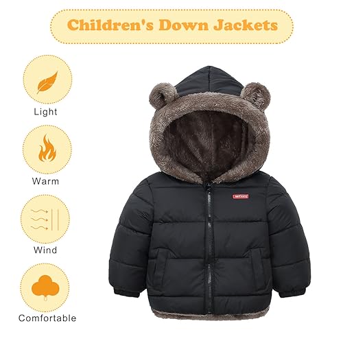 Happy Cherry Baby Boys Girls Puffer Jacket Hooded Coat Fleece Liner Elastic Cuffs Outerwear 12Mon-5T3