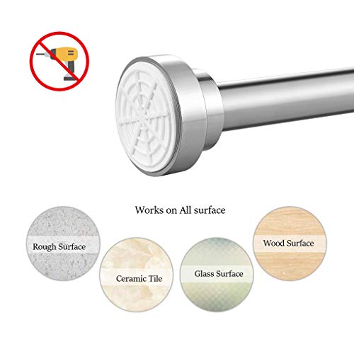 Joe’s Home 33.5-55.1 Inches No Drill Stainless Steel Extendable Shower Curtain Rod Tension Curtain Rod Silver Adjustable Bath Rod Non-Slip Never Rust #TOP1