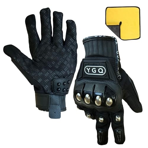 YGQ Motorrad Stahl-Knöchelschutz Handschuhe für Herren, Touchscreen-Motorradhandschuhe Metall-Protektoren für Rennsport (Schwarz, L)