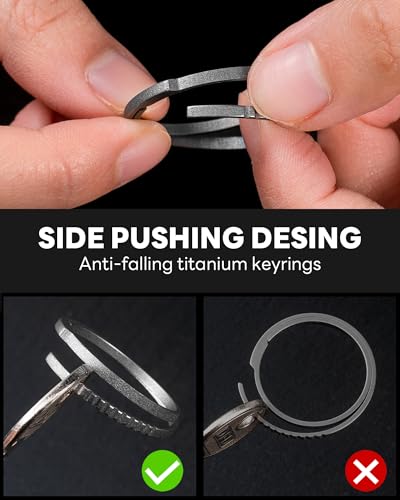 Image of TISUR Titanium Keychain Rings, Split Side Pushing Key Rings Heavy Duty Black Key Ring For Key Chain Carabiner Dog Tag Ring