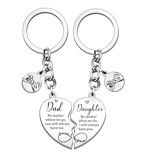 HULALA 2 Pcs Dad And Daughter Heart Matching Keyring Keychain Set Gift For Dad Daddy Fathers Day Birthday Christmas Presents From Daughter