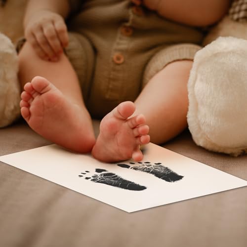 Image of Premium Inkless Plain A5 Cards Kit - Elegant Baby Hand and Footprint Keepsake Set with 6 Luxurious A5 Sized Cards, 4 Inkless Towelette - Non Toxic and Safe (Black)