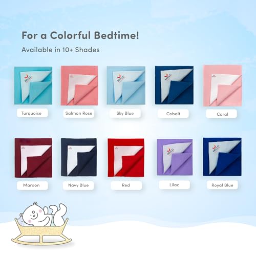 Image of Mylo Baby Waterproof Mattress Protector for Baby (0-3 Years), Extra Absorbent, Soft and Reusable Quick Dry Sheets (Blue & Red)- Pack of 2