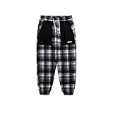 Vsadsau Fleece Warm Loose Trousers Streetwear Wide Waist Joggers Oversize Sweatpants Warm Pants for Men Plaid-02 3XL