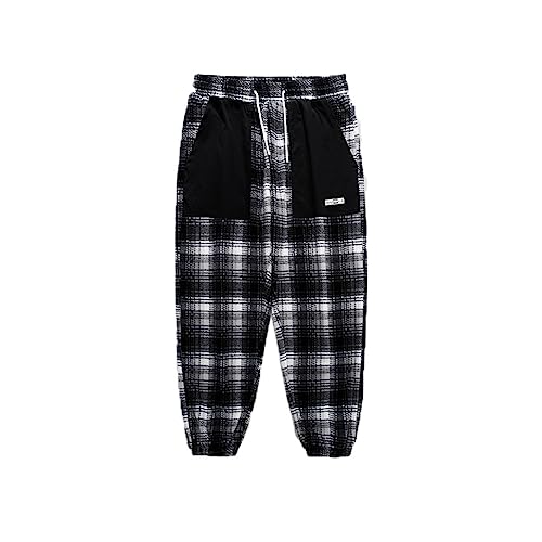 Vsadsau Fleece Warm Loose Trousers Streetwear Wide Waist Joggers Oversize Sweatpants Warm Pants for Men Plaid-02 3XL