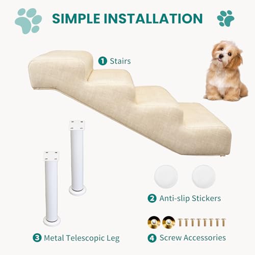 Hundetreppe rutschfeste Hunderampe Weiche Haustiertreppe Höhenverstellbar Mehrstufig wählbar Haustiertreppe für Hunde und Katzen (Beige, M, 4)
