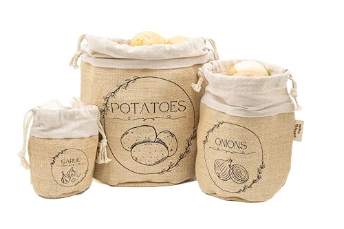Potato Storage Bag Set for Pantry (Natural Jute)