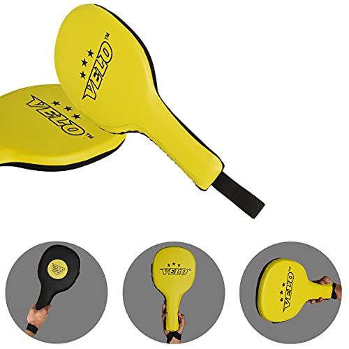 Velo Taekwondo Kick Pad Microfiber Leather Double Kicking Durable Strike Pads Kickboxing Training Combat Sports Karate Target (Yellow-Black, Pair) #TOP5