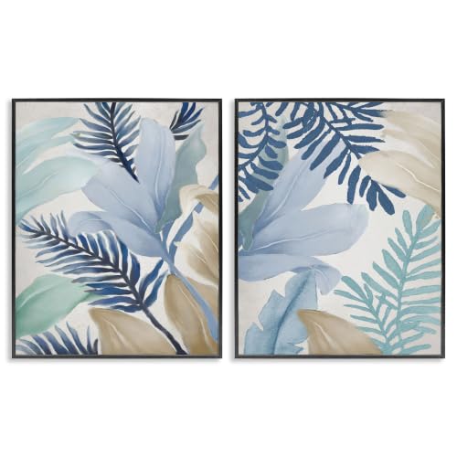 Tropical Floral Leaf Sprigs, 11 x 14 Inch Framed Giclée Print Set