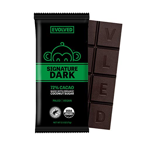EVOLVED Chocolate Signature Dark Chocolate Bars - Dark Chocolate, Vegan, Paleo, Coconut Sugar Sweetened, Organic, Peanut Free, Dairy Free, Soy Free, and Gluten Free - 8 Bars, 2.5 oz Each