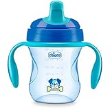 Chicco Semi-Soft Trainer with Bite-Resistant Spout and Spill-Free Lid 7oz.| Removable, Non-Slip Handles | Top-Rack Dishwasher Safe | Easy to Hold Ergonomic Indents | Blue| 6+ months