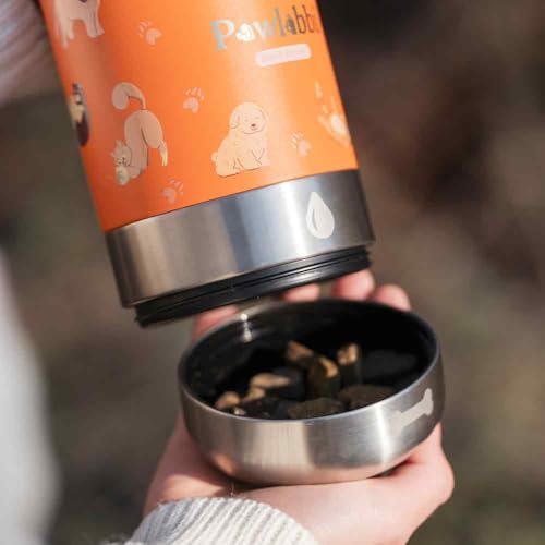 Pawbottle® Thermoflasche mit 2 Näpfen – Trinkflasche für Hunde & Katzen (960 ml + 2×100 ml, Orange) + Schnellverschlussdeckel geschenkt