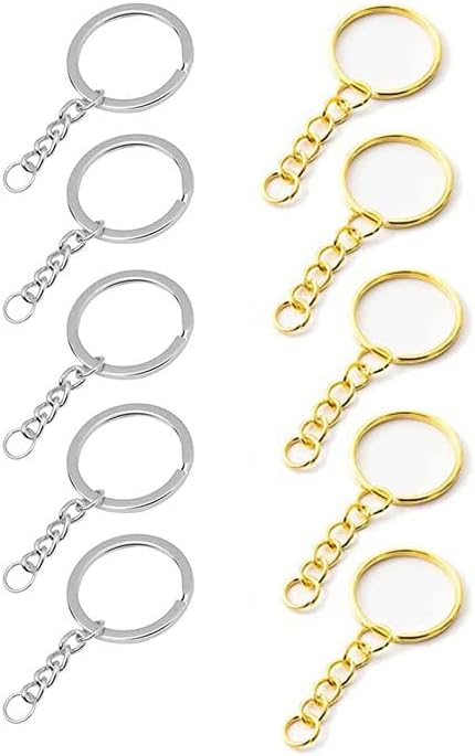 BanteyBanatey® Golden & Silver Metal Loops Rings for Jewelry Making/Findings, Art and Craft with chain Open Jump Ring Connector Keychain for DIY, Handbag Keyrings (Pack of total 10pcs)