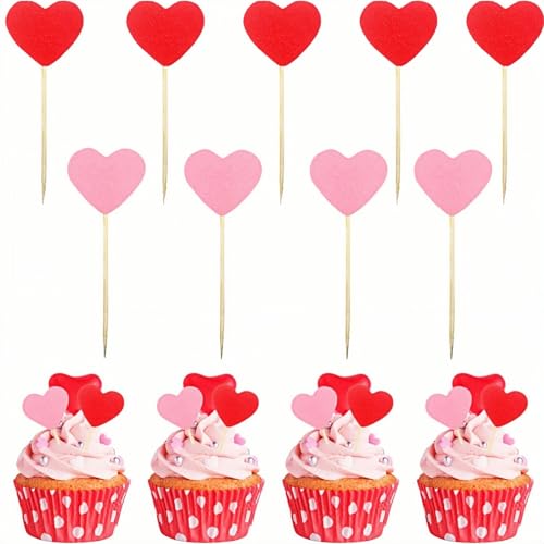 Dmnnlp 100 Stücke Herz Cupcake Topper, Rot/Rosa Cupcake Deko, Zahnstocher Flaggen Dekorative Zahnstocher für Valentinstag Geburtstag Hochzeit Party Kuchen Dekorationen