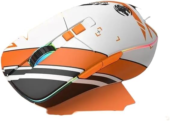 The Eweadn G308 wireless gaming mouse in white and orange, featuring RGB lighting and an ergonomic design.
