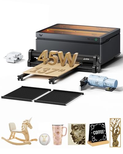 WECREAT Vision Pro 45W Laser Engraver and Cutter with 137” Auto Conveyor Feeder & Rotary Pro, HD Camera & Auto-Lifting, Laser Cutter Cuts 1” Wood, Full Enclosure Laser Engraving Machine for Woodworker