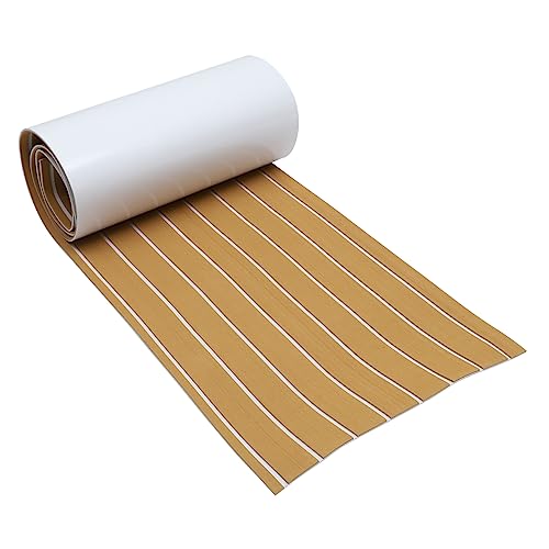 WOONEKY 1 Rollo Alfombra Antideslizante de Eva para Cubierta de Barco Autoadhesiva Resistente Productos Químicos y de Instalar Color Marrón y Blanco