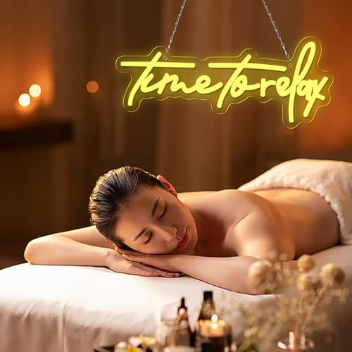 Image of Time To relax Neon Sign Warm White Letter Led Neon Lights Wall Decor for Wedding,Family lounge,Spa center,Beauty salon,Bar,Restaurant,Yoga studio,Business Logo,Beauty Salon,Massage Parlor-15.75 x 6.61IN-USB Powered-Acrylic