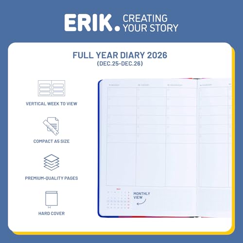 Grupo Erik 2026 Diary A5 Week To View - Your Plans, Your Way | A5 Weekly Planner 2026 With Diary Stickers, Pocket, Bookmark, December 2025 - December 2026 | Cute Planner