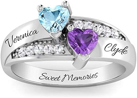 Personalized Promise Rings for Her Mother Rings with 2 Simulated Birthstones Custom Couples Name Ring for Women (silver, 8)