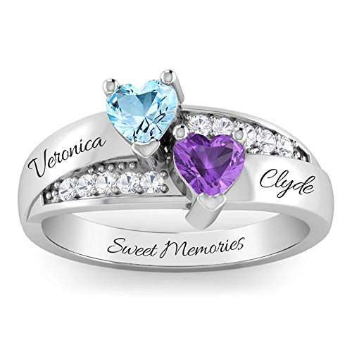 Personalized Promise Rings For Her Mother Rings With 2 Simulated Birthstones Custom Couples Name Ring For Women (Silver, 8) #TOP1