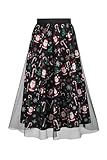 DANAZANA Christmas Tulle Skirt Women's Santa Claus Tulle Maxi Skirt Elastic Waist Double Layered Mesh Midi Christmas Party Snowflake Tutu Skirts