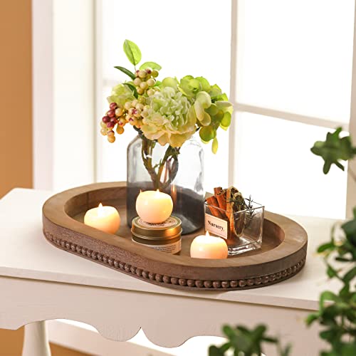 Farmhouse Wooden Decorative Tray Whitewashed Wood Tray Farmhouse Rustic Decorative Tray Farmhouse Serving Tray Table Distressed Wooden Tray For Cake, Fruit, Cookie, And Party Display (Oval) #TOP6