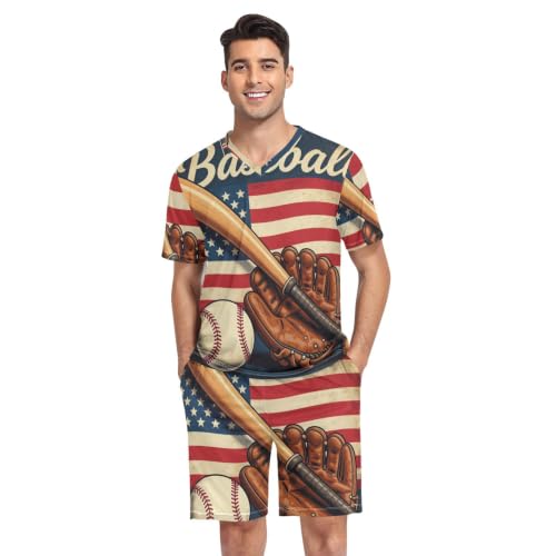 Pijama de béisbol para hombre GuoChe: ropa de descanso de manga corta para noches de verano