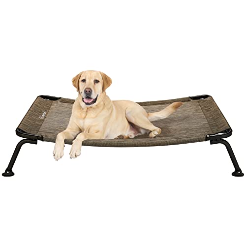 Veehoo Curved Cooling Elevated Dog Bed, Black Frame Outdoor Raised Dog Cot, Chew Proof Pet Bed With Washable & Breathable Textilene Mesh, Non-Slip Feet For Indoor & Outdoor, Large, Brown #TOP17