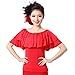 Yhhsgscr Women's Round Neck Latin Dance Top Ruffles Tango Dancewear Short Sleeve Ballroom Training Outfit Soft Smooth,Red,3XL
