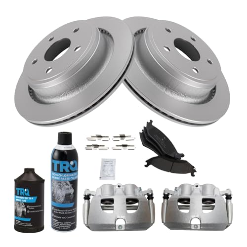 Image of TRQ Rear Brake Pad, Caliper, & Rotor Kit, with Chemical Kit Semi-Metallic Premium G-Coated Compatible with 2012 Ram 1500