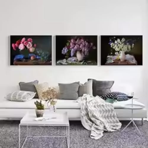 Peinture à l'huile fleurs colorées sur toile pour habiller un mur vide de salon 30x50