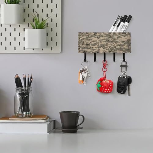 Llavero de pared de camuflaje digital con bandeja organizadora de correo y estante de metal 6