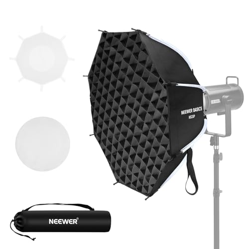 NEEWER Basics Kit Softbox Octogonal para Estudio fotográfico, grabación de vídeo Streaming, 25,6 Pulgadas, 65 cm, Montaje Bowens de liberación rápida, Rejilla, difusor/Bolsa para iluminación Flash