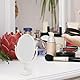 Lurrose Vintage Tabletop Make-Up Spiegel - Doppelseitig Tischspiegel Kosmetischer Geprägter Gerahmter Spiegel für Schreibtisch (Beige)