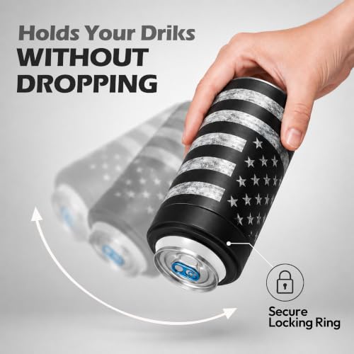 Image of 4-in-1 Slim Can Cooler Easy to Hold Insulated Beer Can Holder Double-Walled Stainless Steel for All 12 Oz Cans Black America Flag 2