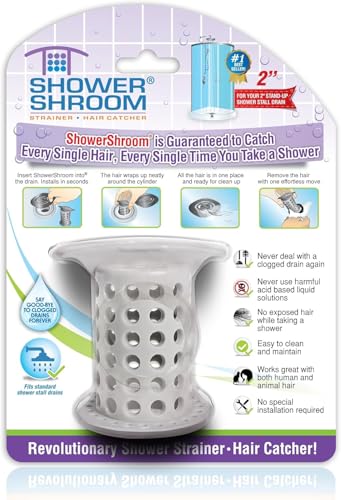 ShowerShroom the Revolutionary 2 Stand-Up Shower Stall Drain Protector Hair Catcher/Strainer Gray 1 Count ( Pack of 1)
