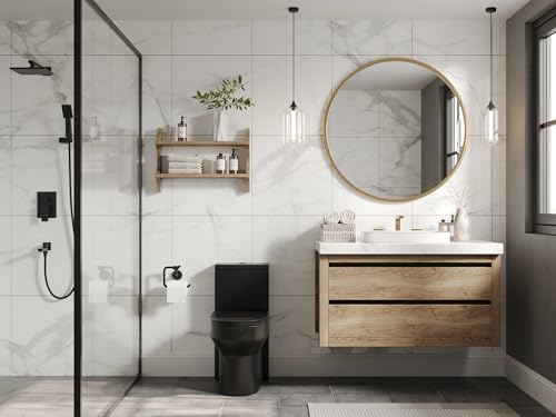 DeerValley DV-1F52813 Tiny Small Compact Dual Flush One Piece Toilet, Space Saver Commode designed for Water Closet, Soft Closing Seat Included, High-Efficiency WaterSense Cotton Black ?