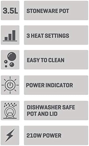 Daewoo SDA1364 Stainless Steel Slow Cooker | 3.5L Capacity Stoneware Pot | Easy to Clean | Dishwasher Safe Pot & Lid | 3 Different Heat Settings | Usage-160W Power, Steel