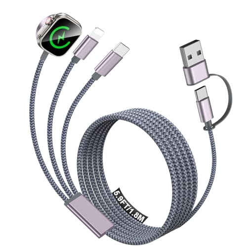 Travel Essentials for Apple Watch Charger,iPhone Charger,3 in 2 Multi Charging Cable,Type C/Magnetic Fast Charging Cable [Portable] for iWatch Series Ultra/11/10/9/SE,iPhone 17-11-6FT Gray
