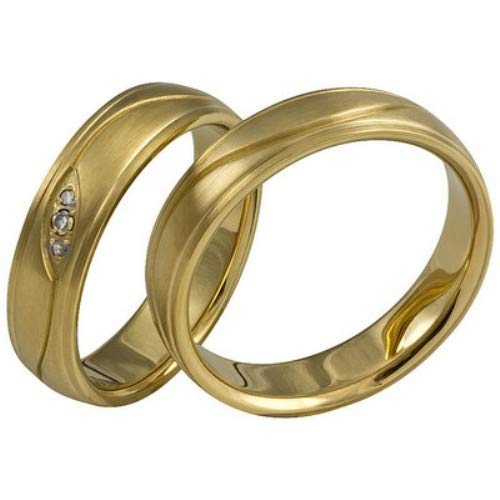 Jewellery Depot Wedding Rings Partner Rings Engagement Rings Stainless Steel 2 Microm Gold Plated with Zirconia + Engraving Proposal Rings Wedding Rings