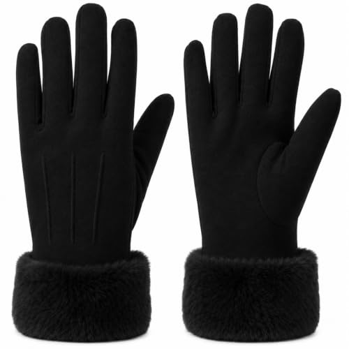  Women's Suede Faux Fur Trim Gloves - image 1