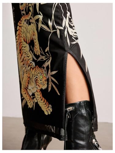 Floerns Women's Tiger Long Skirts Letter Print High Split Street Maxi Skirts4