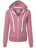 Lock and Love LL WSK954 Womens Active Fleece Zip Up Hoodie Sweater Jacket M DUST_Pink