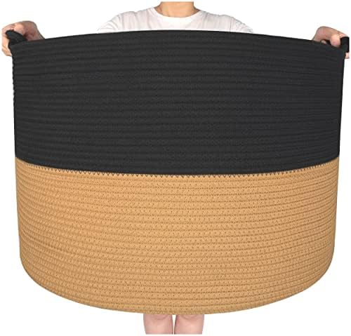 MINTWOOD Design XXXXLarge 22 x 16 Inches Decorative Cotton Rope Basket, Blanket Basket Living Room, Laundry Basket, Woven Basket, Toy Storage Baskets Bin, Round Basket for Pillows, Towels, Navy Blue